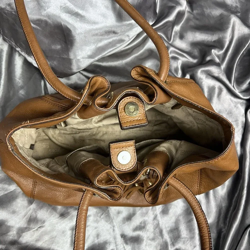 Michael Kors Astor Ring Handbag Camel Brown Tassel MK Purse Pebbled Leather Hobo